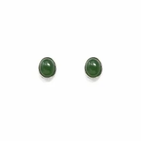 Sterling Silver Genuine Nephrite Green Jade Oval Stud Earrings