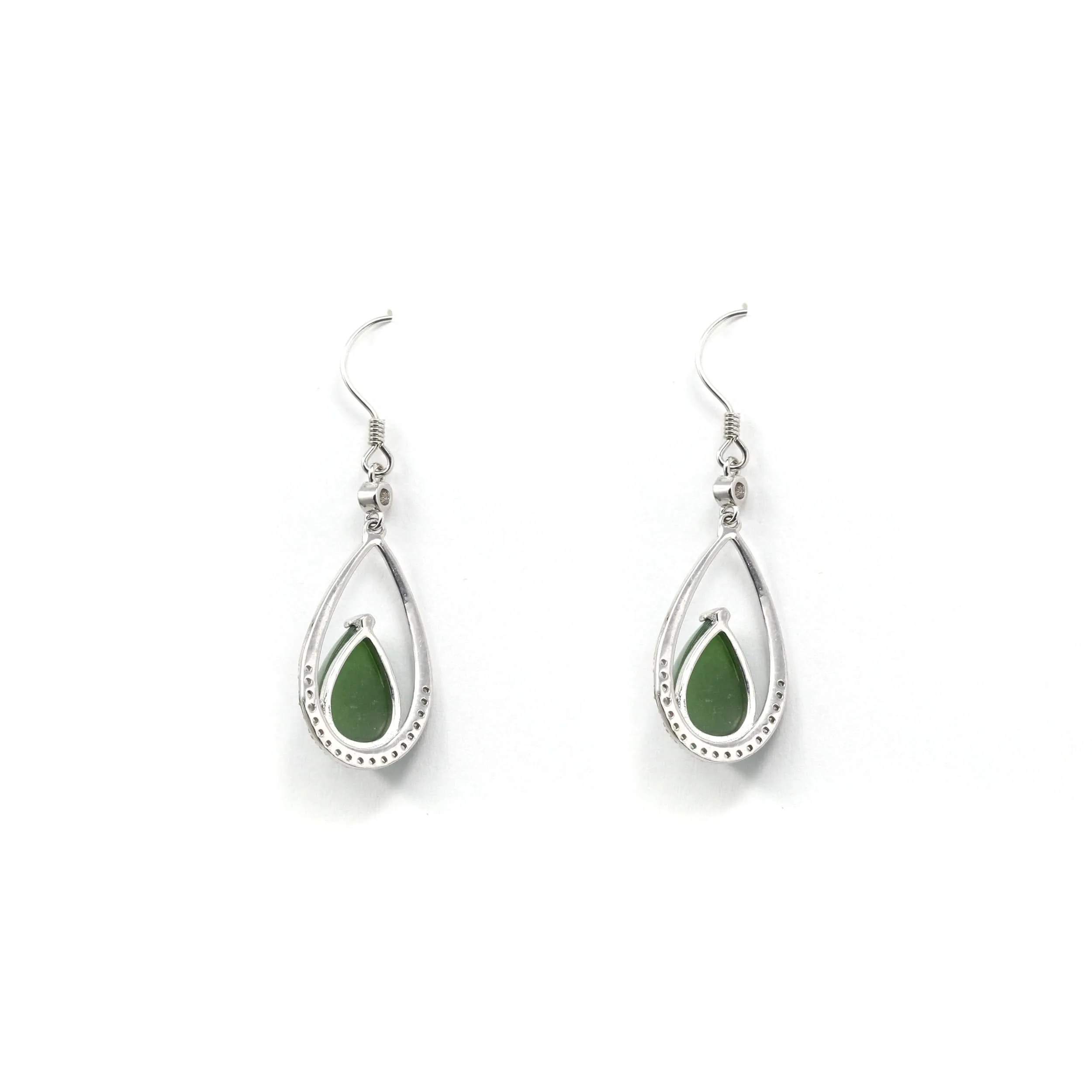 Sterling Silver Genuine Nephrite Green Jade Teardrop Dangle Earrings