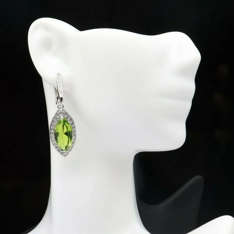 Sterling Silver Green Peridot CZ Dangle Wedding Earrings