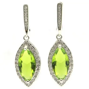 Sterling Silver Green Peridot CZ Dangle Wedding Earrings