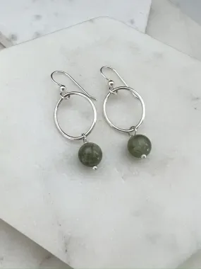 Sterling silver hoop earrings with jade gemstones