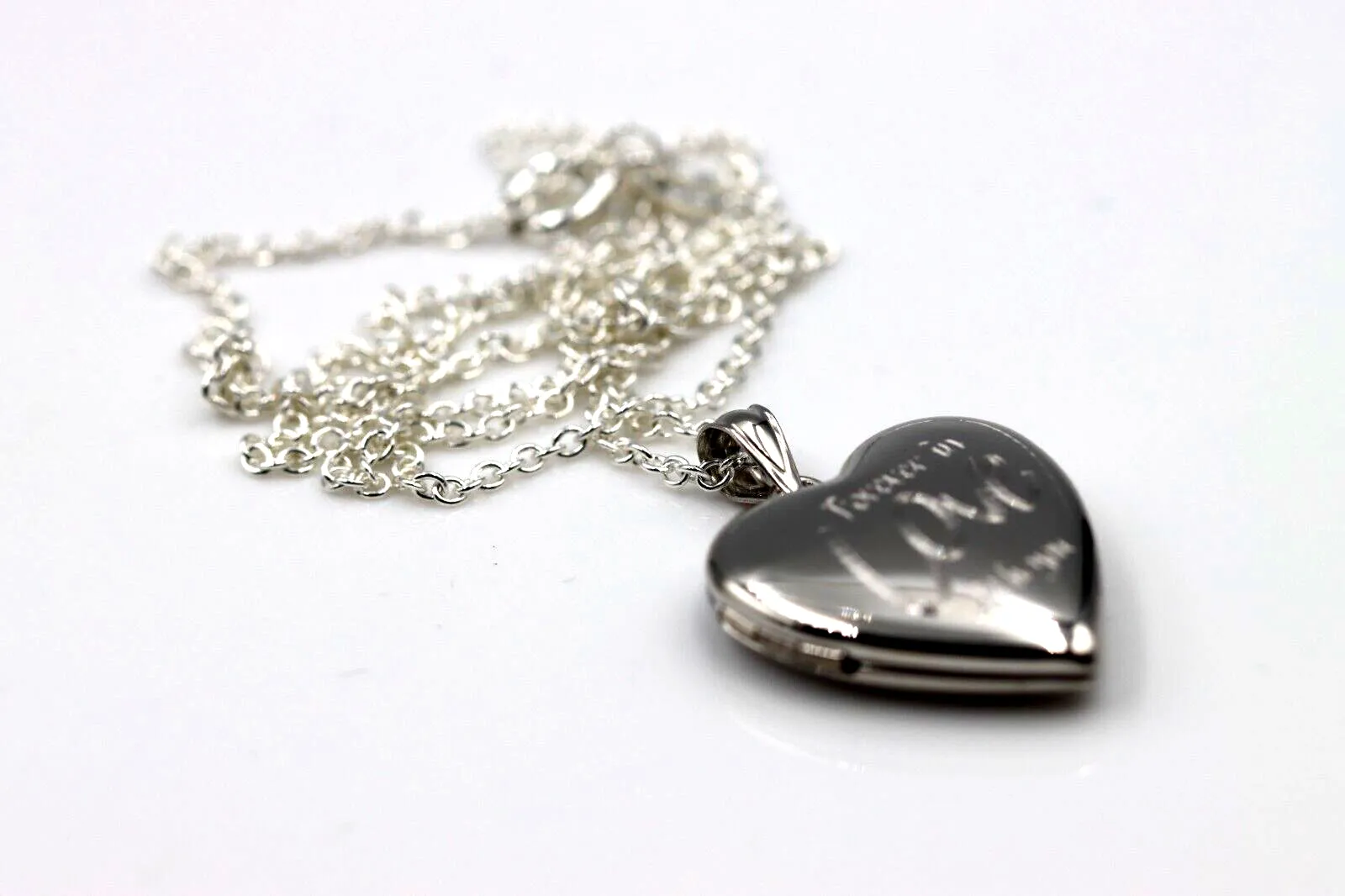 Sterling Silver Oval Love Engraved Pendant Locket   2 photos   Chain