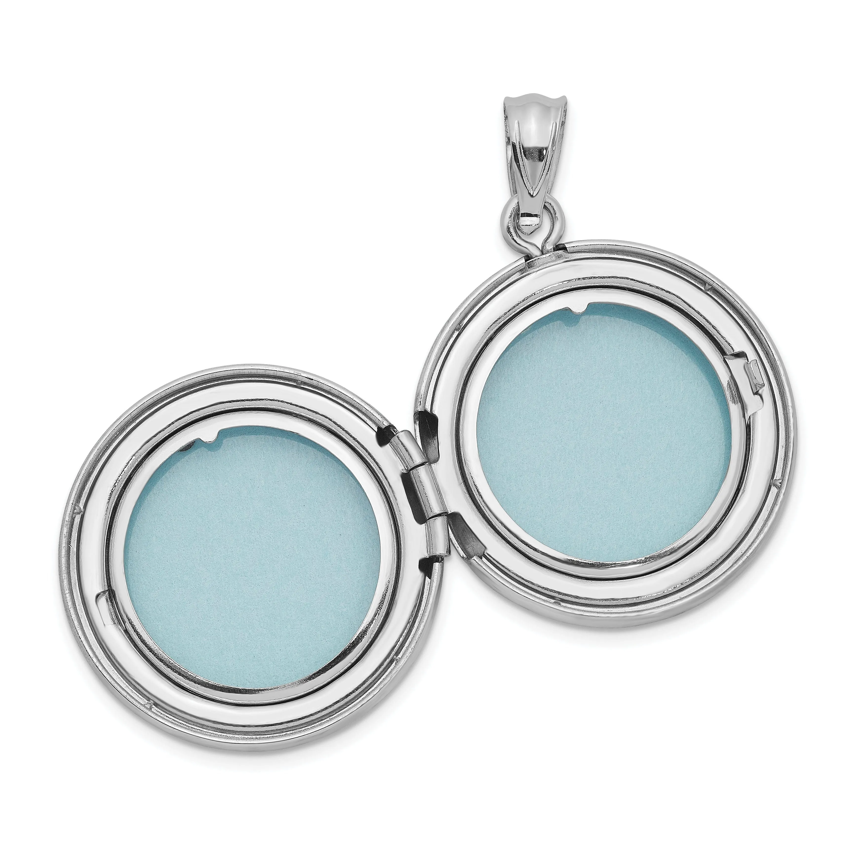 Sterling Silver Rhodium-plated 20mm Grooved and Polished Tree Round Locket
