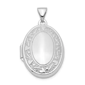 Sterling Silver Rhodium-plated 21mm Heart Border Oval Locket