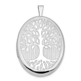 Sterling Silver Rhodium-plated Oval Tree Locket