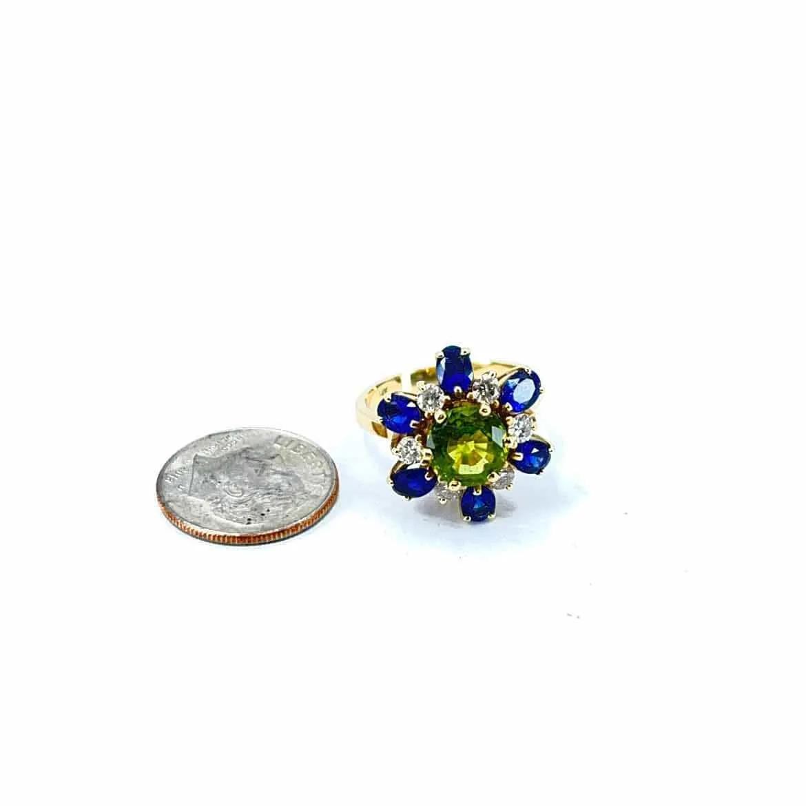 Stunning 10K Gold Multicolor Peridot Sapphire Diamond Cocktail Ring - Size 6