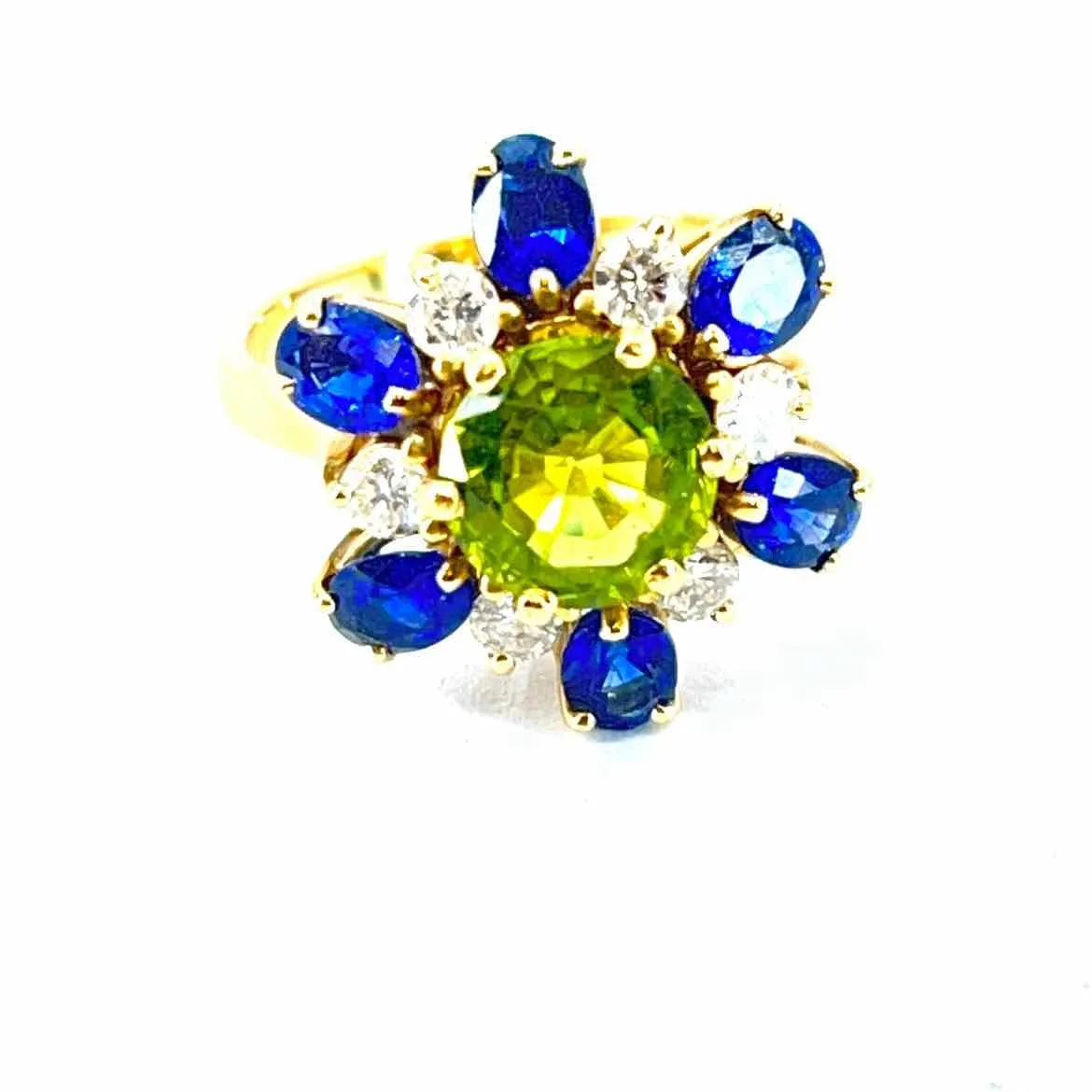 Stunning 10K Gold Multicolor Peridot Sapphire Diamond Cocktail Ring - Size 6