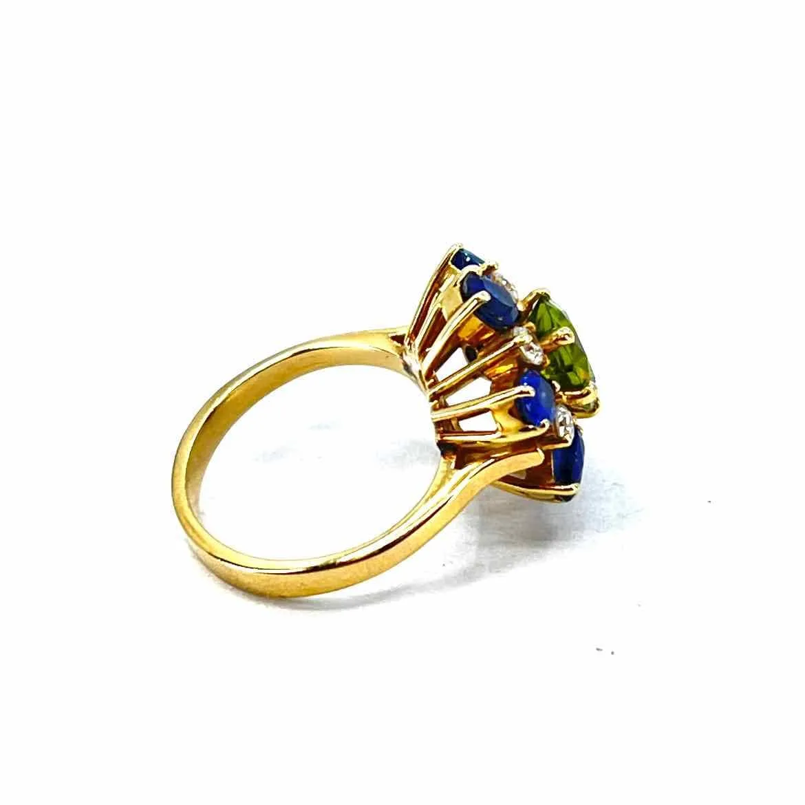 Stunning 10K Gold Multicolor Peridot Sapphire Diamond Cocktail Ring - Size 6