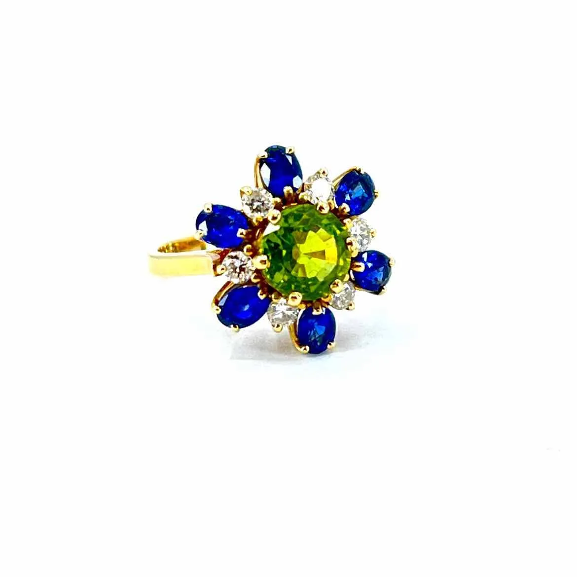 Stunning 10K Gold Multicolor Peridot Sapphire Diamond Cocktail Ring - Size 6