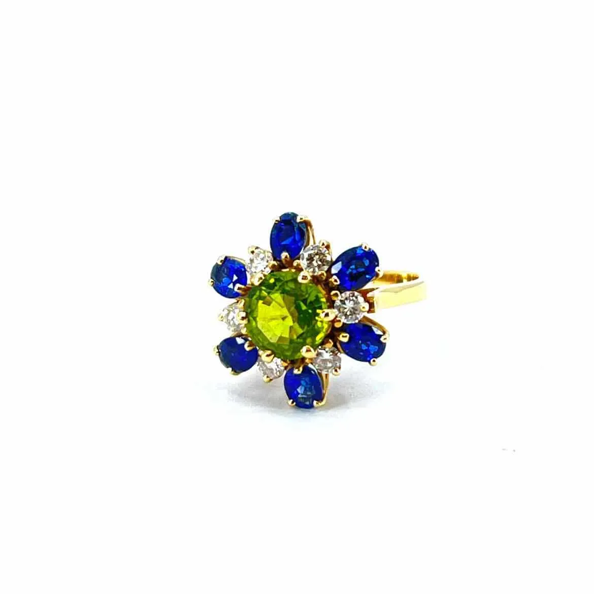 Stunning 10K Gold Multicolor Peridot Sapphire Diamond Cocktail Ring - Size 6