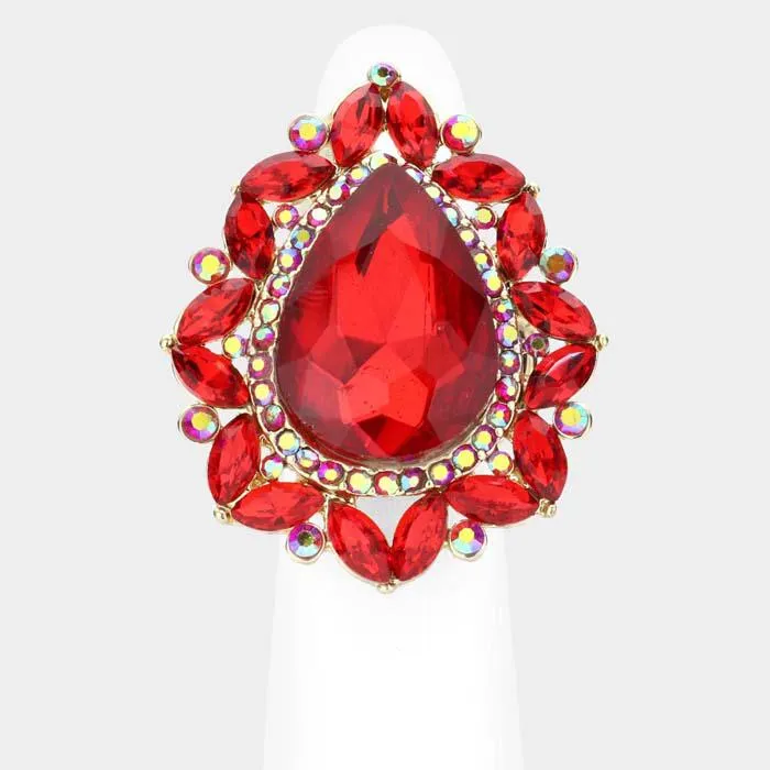 Teardrop Red Stone Centered Marquise Stretch Ring