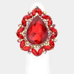 Teardrop Red Stone Centered Marquise Stretch Ring