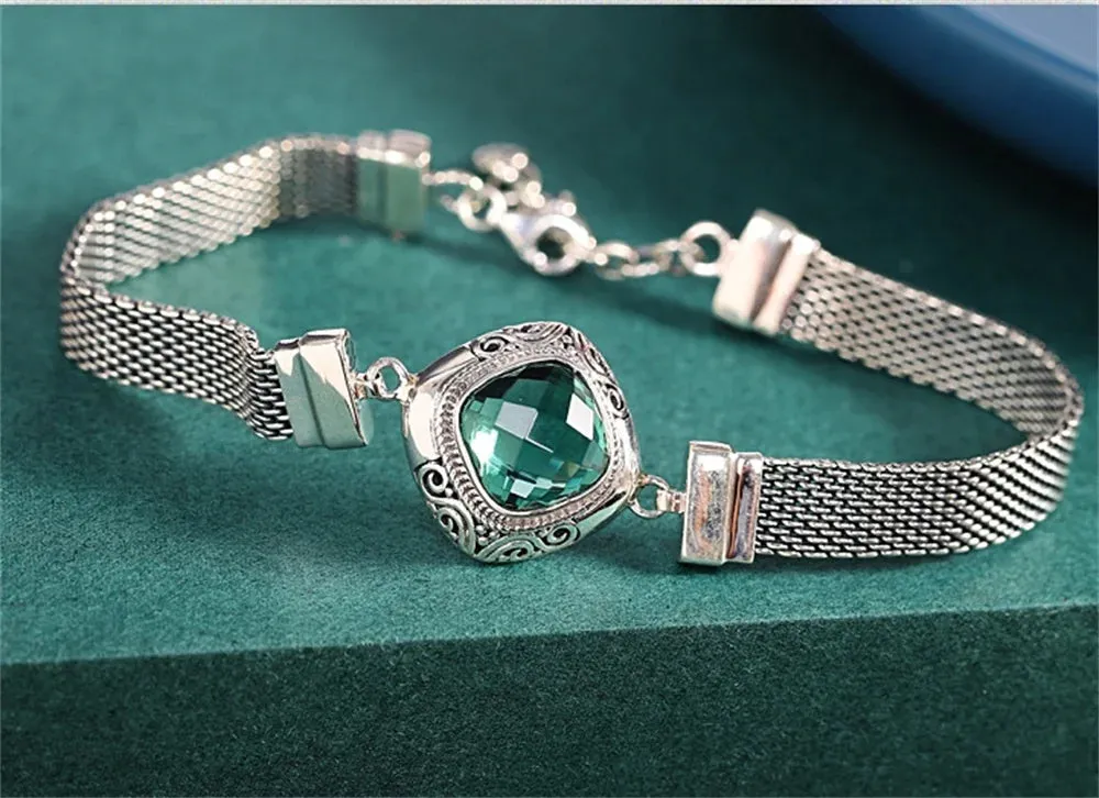 The Gate Keeper's S925 Sterling Silver Bracelet Amethyst Smoky Quartz Flat Woven-chain Jewellery