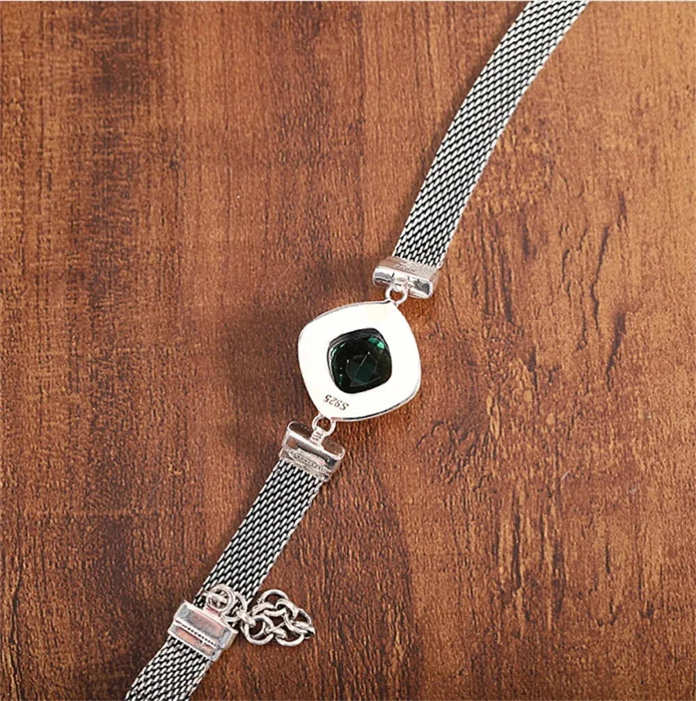 The Gate Keeper's S925 Sterling Silver Bracelet Amethyst Smoky Quartz Flat Woven-chain Jewellery