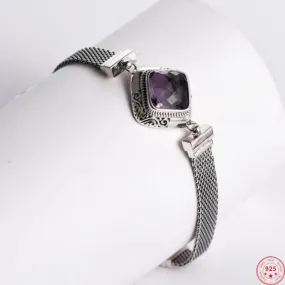 The Gate Keeper's S925 Sterling Silver Bracelet Amethyst Smoky Quartz Flat Woven-chain Jewellery