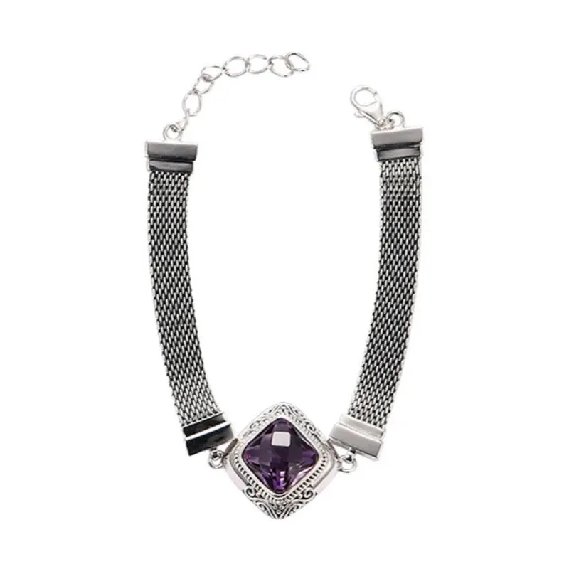 The Gate Keeper's S925 Sterling Silver Bracelet Amethyst Smoky Quartz Flat Woven-chain Jewellery