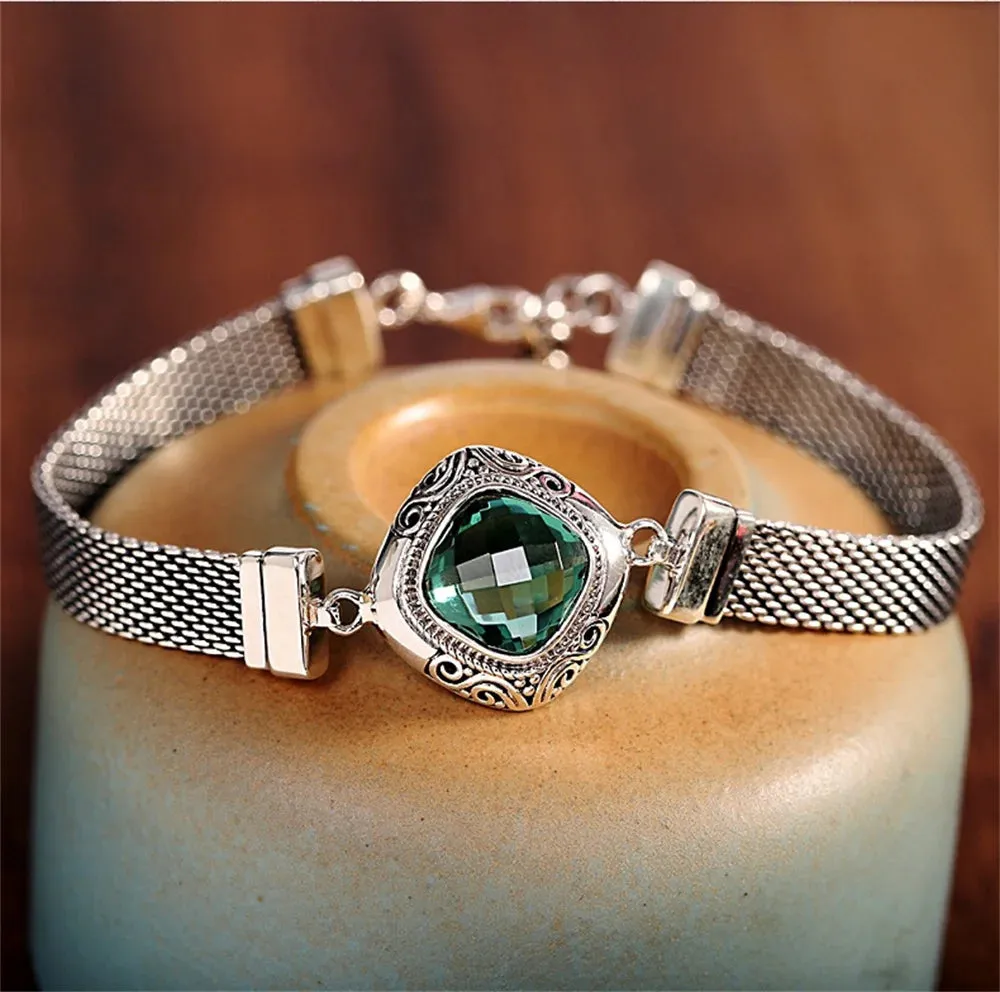 The Gate Keeper's S925 Sterling Silver Bracelet Amethyst Smoky Quartz Flat Woven-chain Jewellery