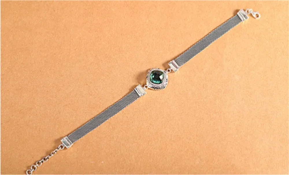 The Gate Keeper's S925 Sterling Silver Bracelet Amethyst Smoky Quartz Flat Woven-chain Jewellery