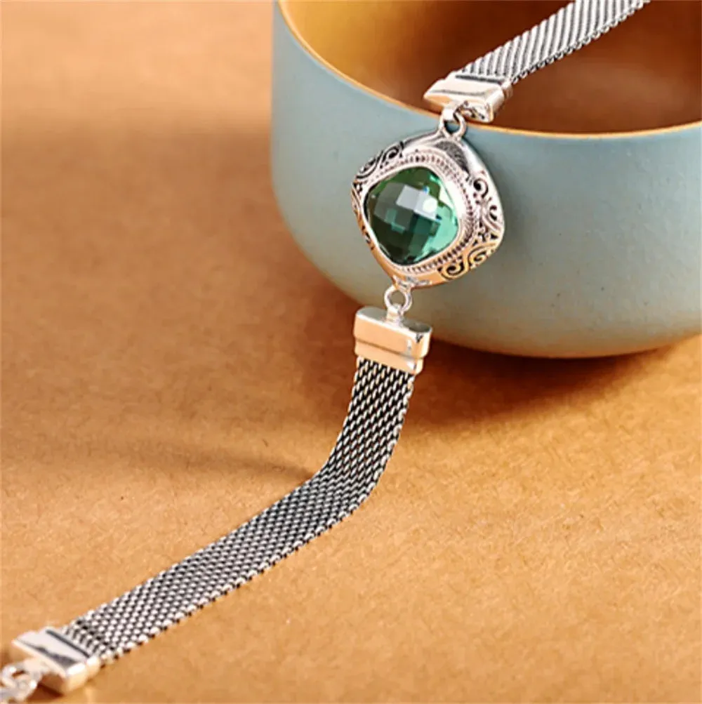 The Gate Keeper's S925 Sterling Silver Bracelet Amethyst Smoky Quartz Flat Woven-chain Jewellery