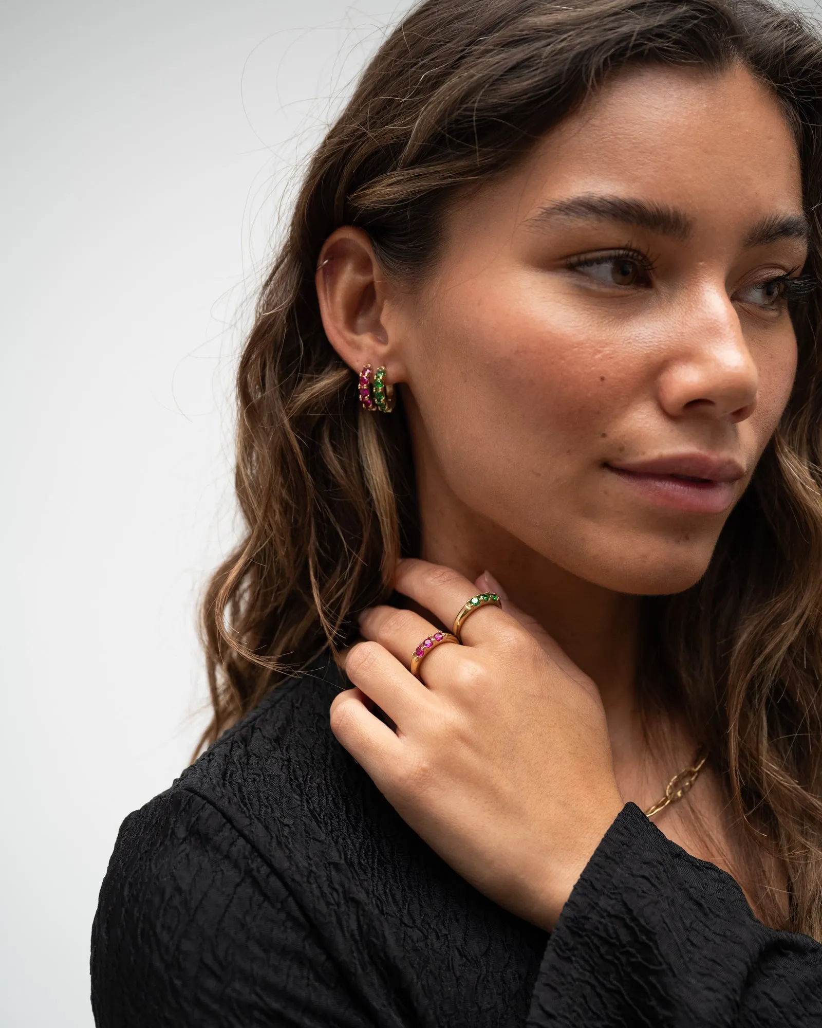 TILTIL Single Hoop Goldplated Jade Green