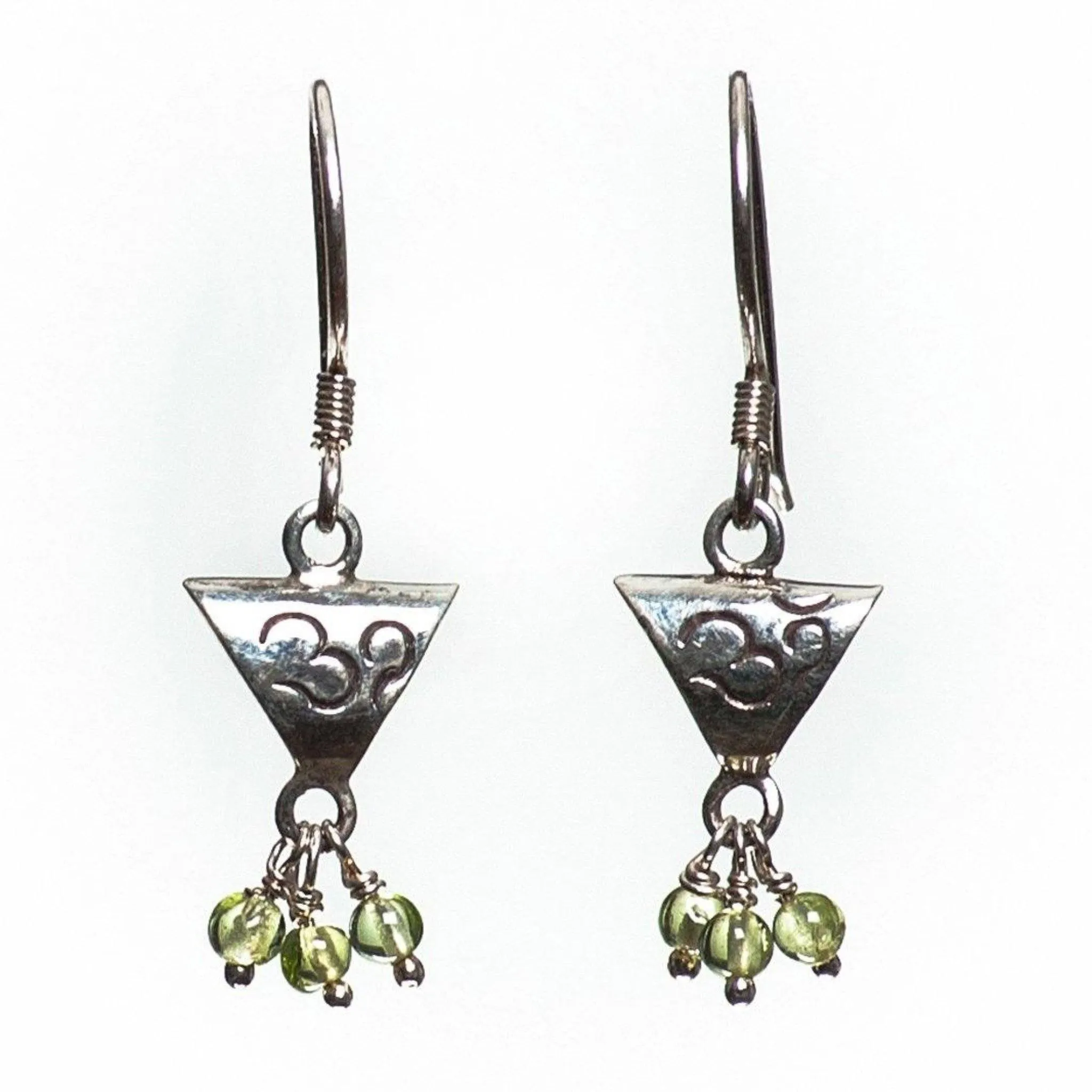 Triangle Om Silver Earrings