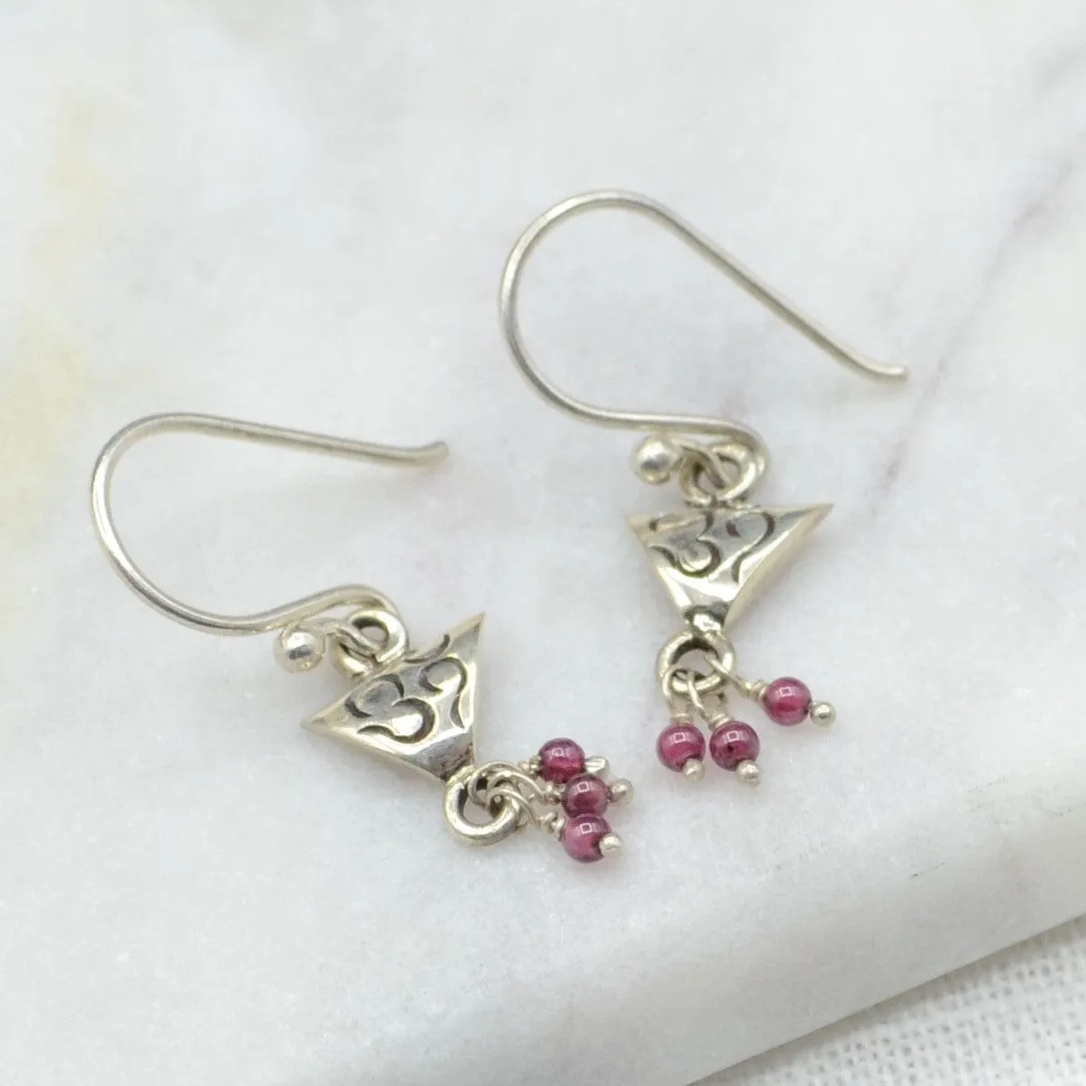 Triangle Om Silver Earrings