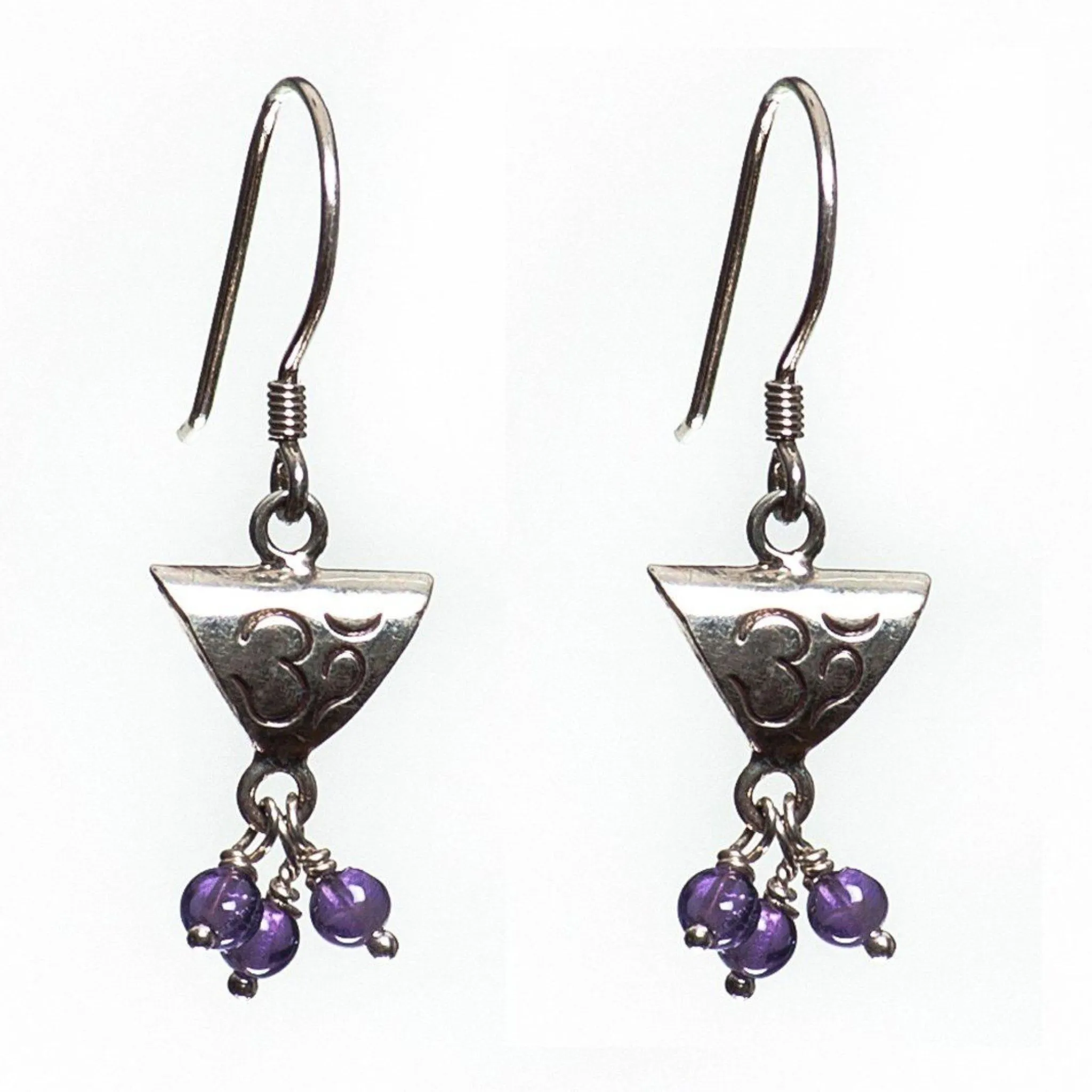 Triangle Om Silver Earrings