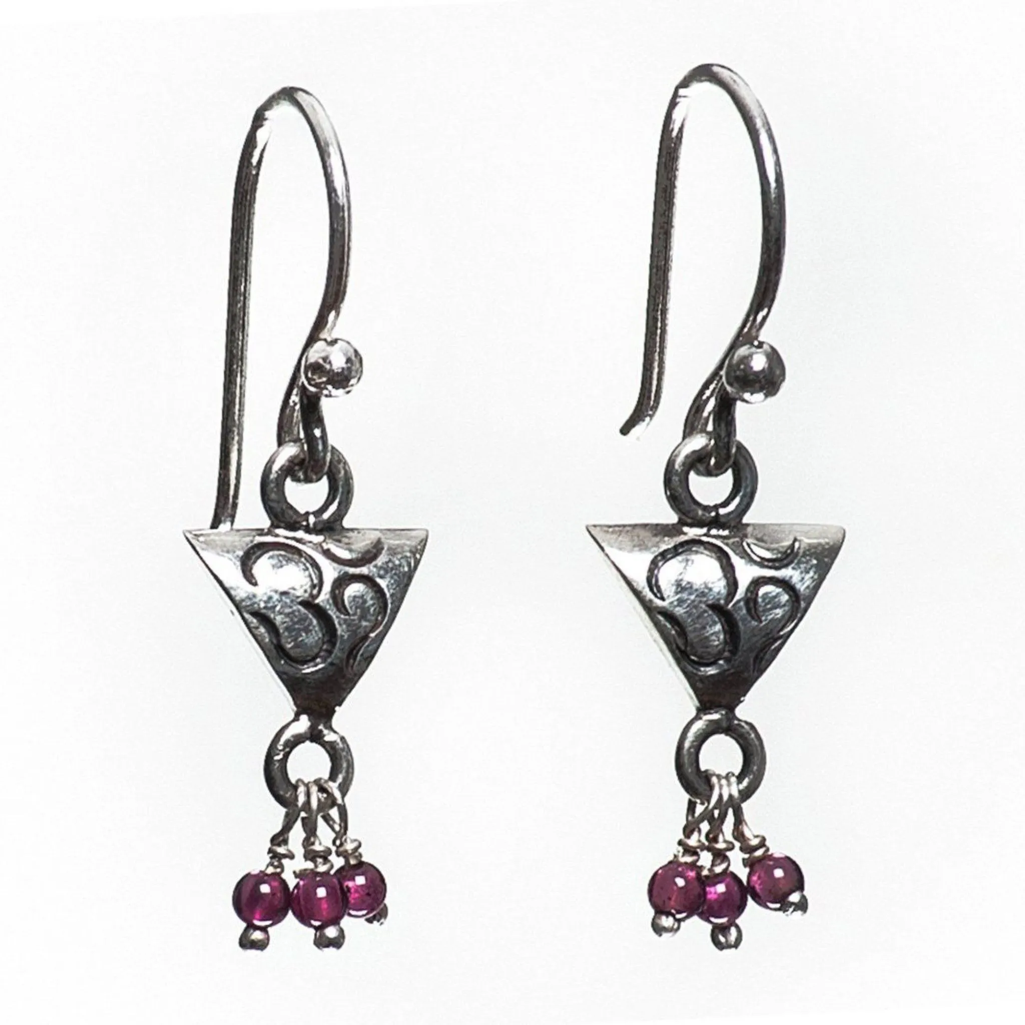 Triangle Om Silver Earrings
