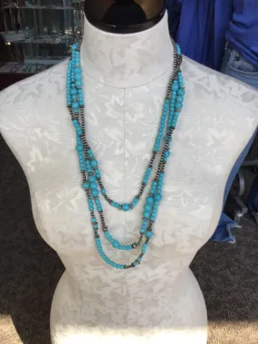 Turquoise & Navajo Style Pearl Triple Necklace
