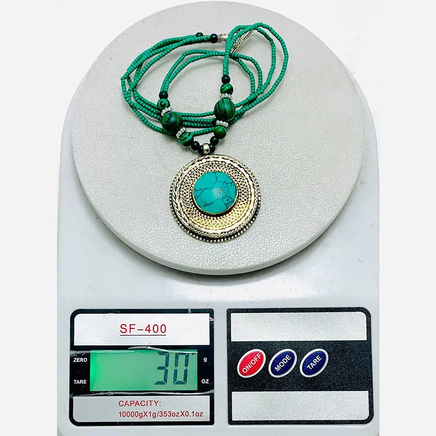 Turquoise Beaded Light Weight Pendant Necklace