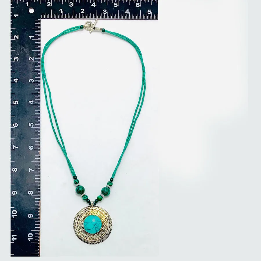 Turquoise Beaded Light Weight Pendant Necklace