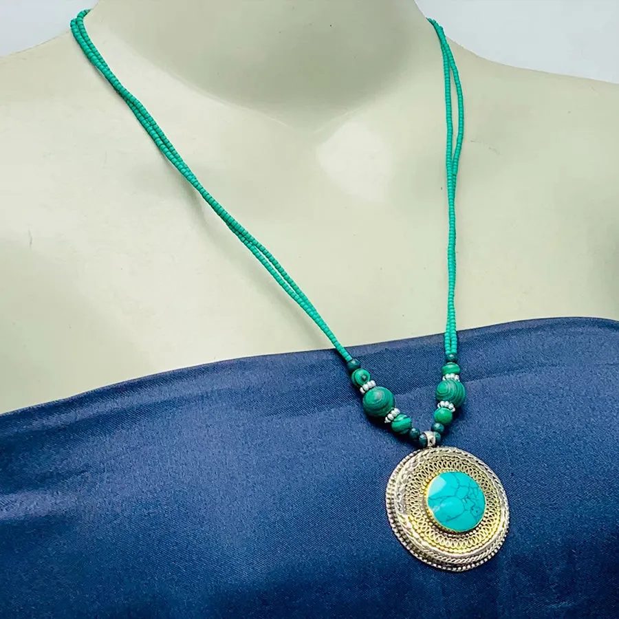 Turquoise Beaded Light Weight Pendant Necklace