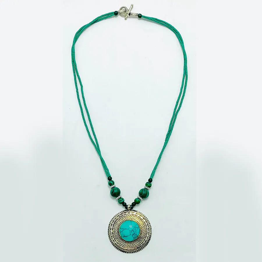 Turquoise Beaded Light Weight Pendant Necklace