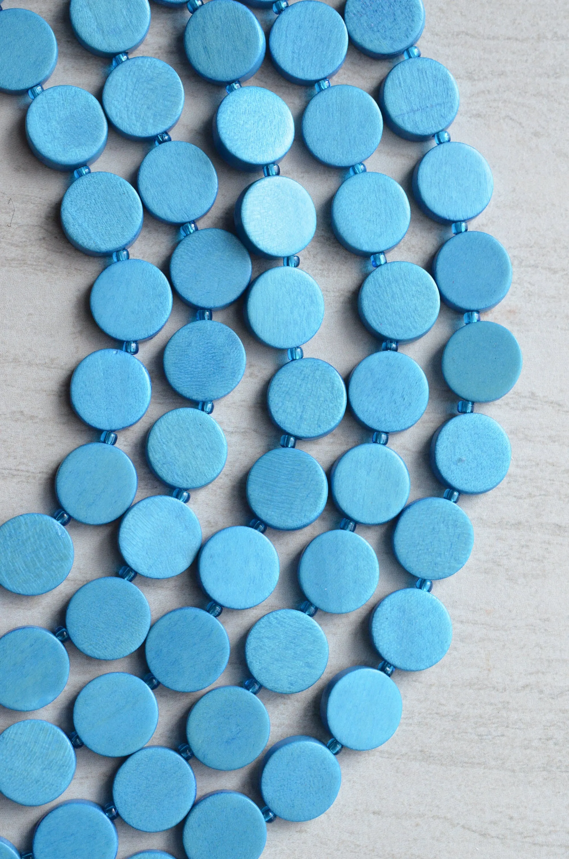 Turquoise Blue Wood Beaded Multi Strand Chunky Statement Necklace - Charlotte