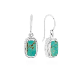 Turquoise Cushion Drop Earrings Silver