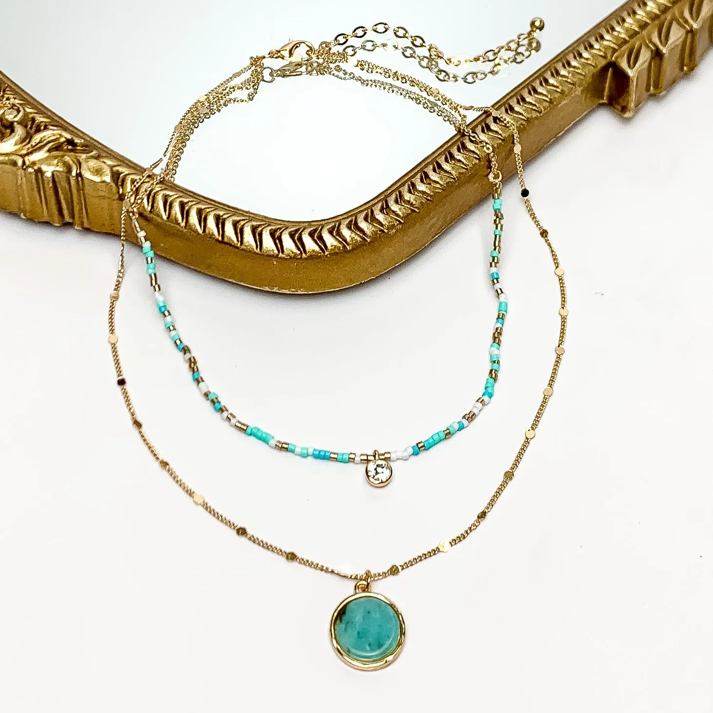 Turquoise Goddess Gold Tone Double Chain Necklace