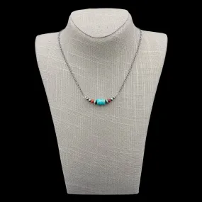 Turquoise On Chain Link Necklace With Lobster Claw Clasp