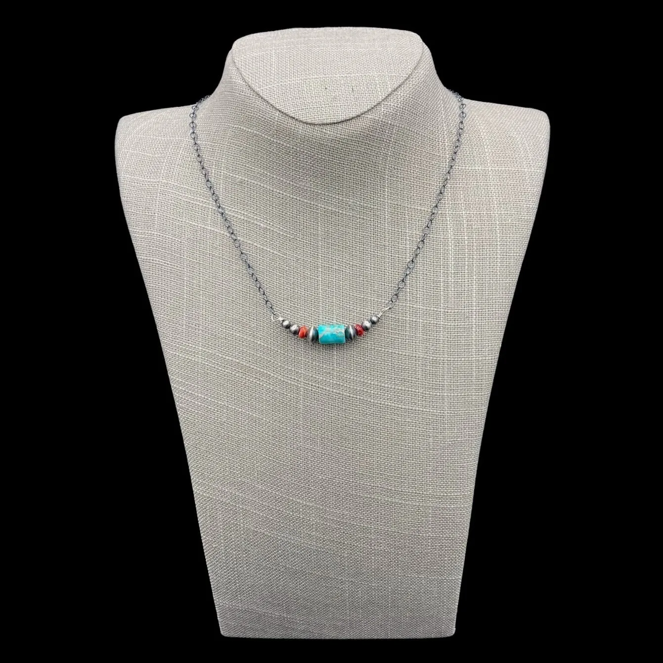 Turquoise On Chain Link Necklace With Lobster Claw Clasp