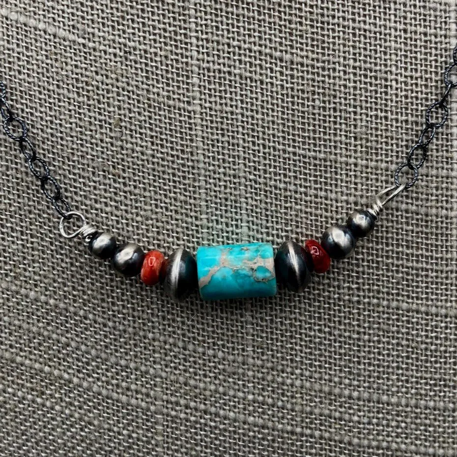 Turquoise On Chain Link Necklace With Lobster Claw Clasp