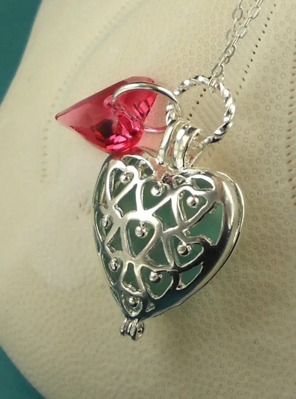Turquoise Sea Glass Necklace Heart Locket
