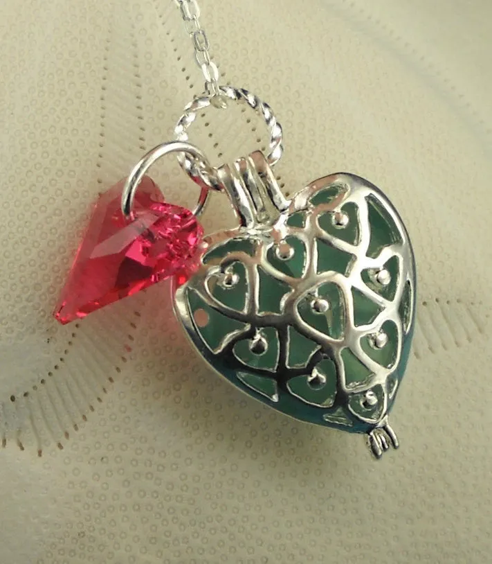 Turquoise Sea Glass Necklace Heart Locket
