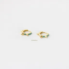 Turquoise Spike CZ Hoop Earrings, Huggies, Gold, Silver SHEMISLI SH096