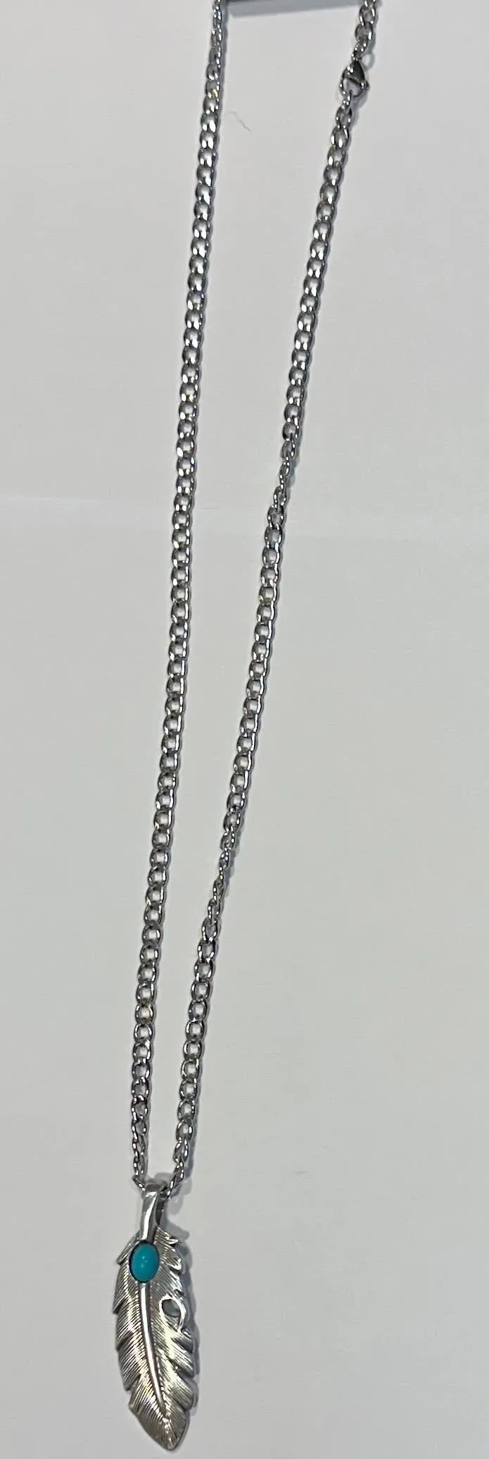 Twister Men's Necklace Feather Pendant Turquoise Stone 32172