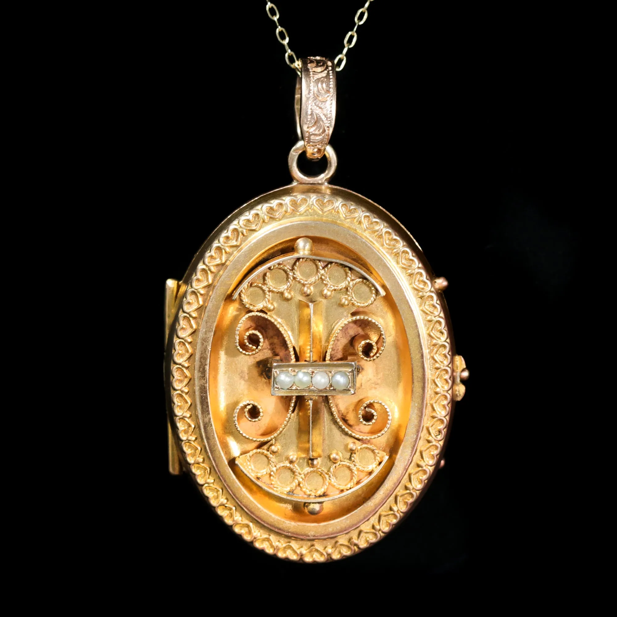 Victorian Etruscan Revival Pearl Locket Pendant