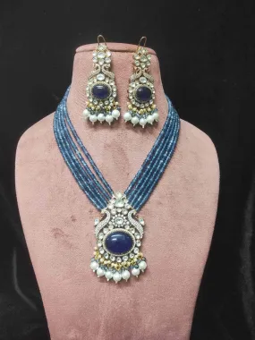 Victorian Finish Long Peacock Design Uncut Necklace Set