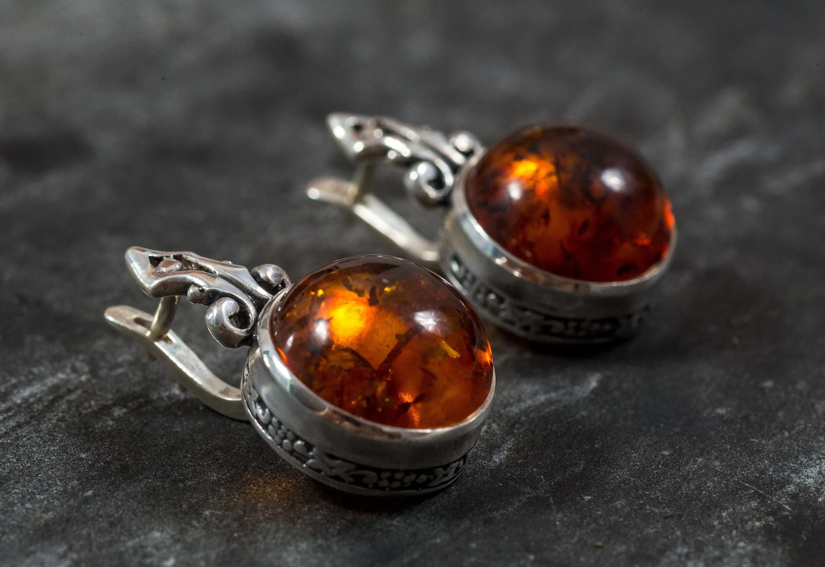 Vintage Amber Earrings - Natural Amber Earrings - Statement Amber Earrings