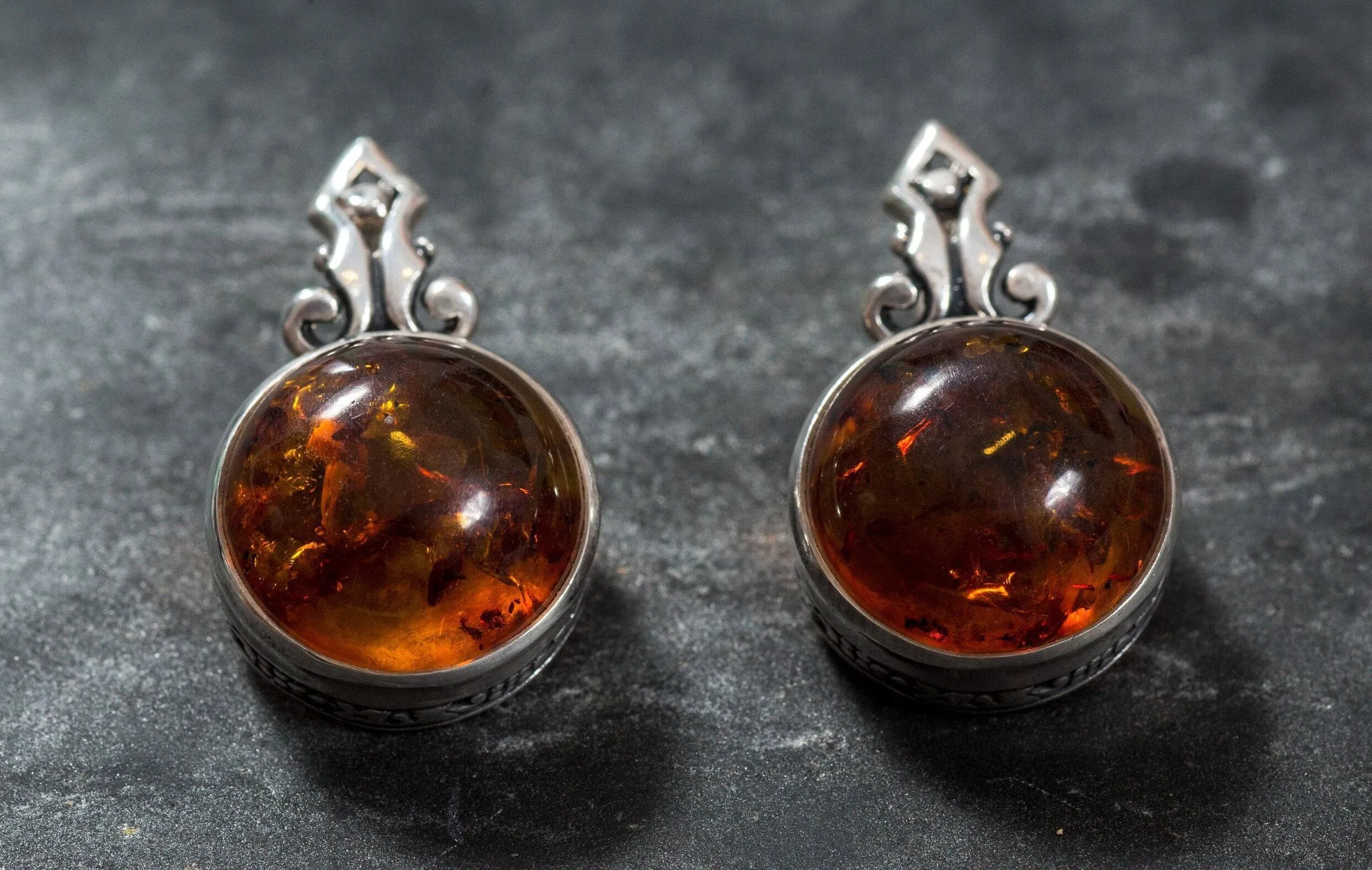 Vintage Amber Earrings - Natural Amber Earrings - Statement Amber Earrings
