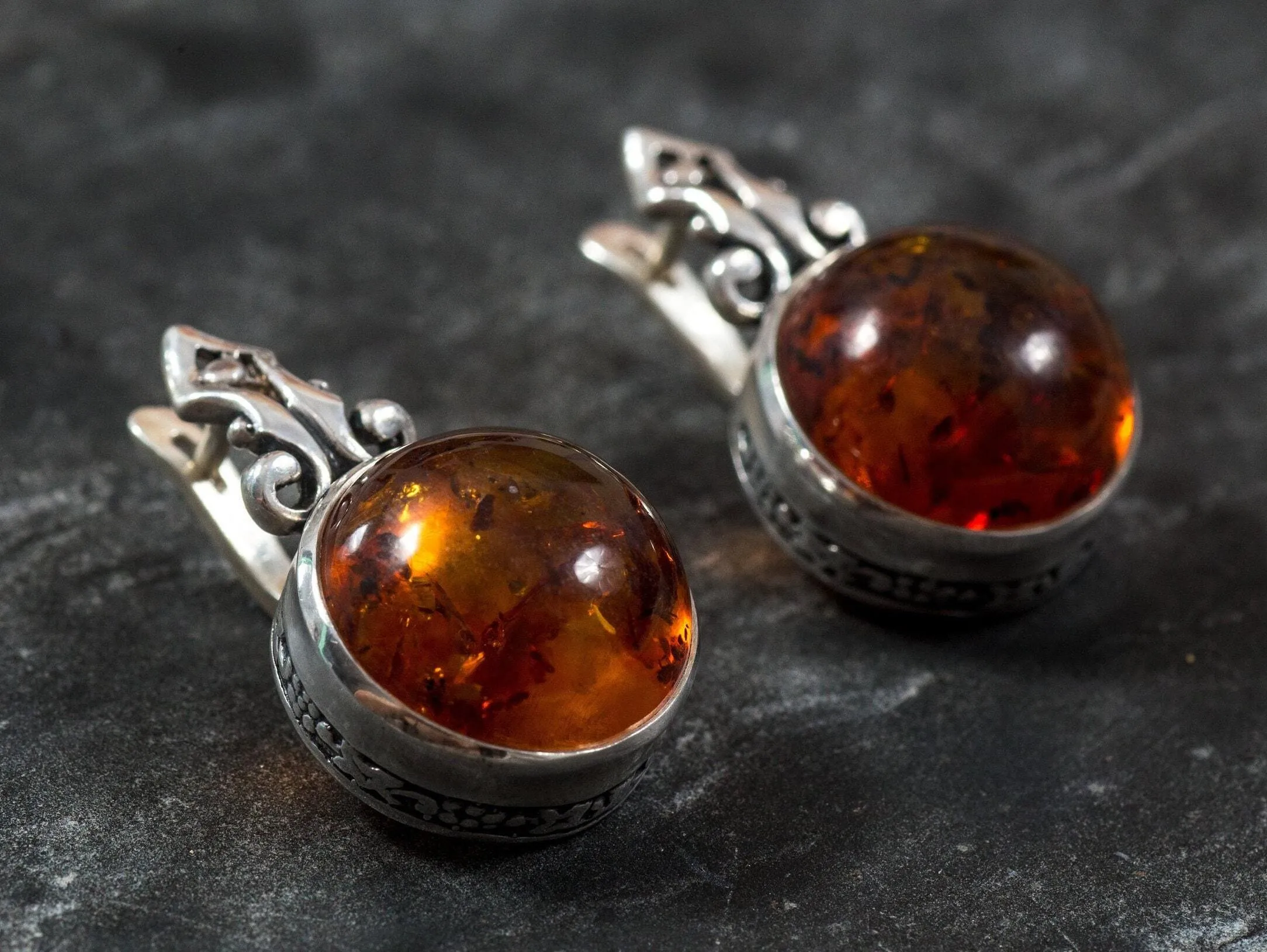 Vintage Amber Earrings - Natural Amber Earrings - Statement Amber Earrings