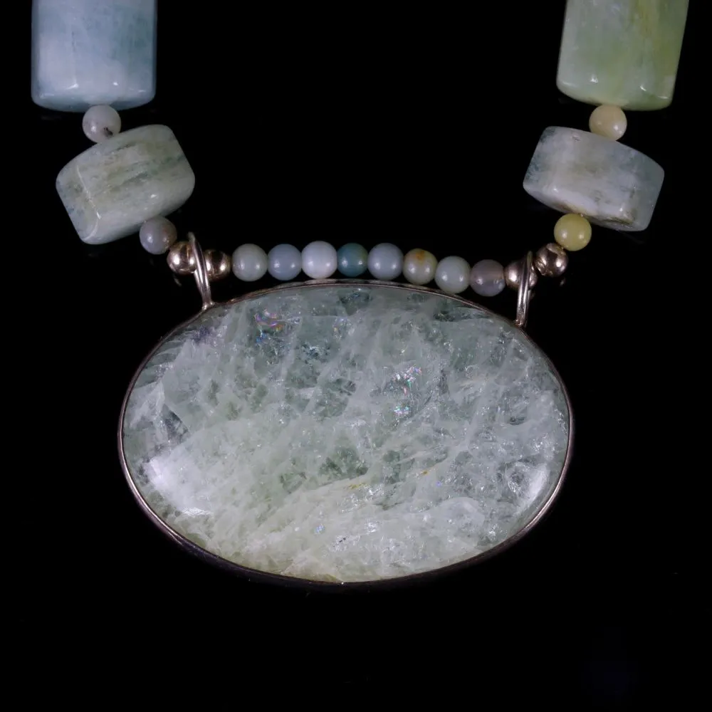 Vintage Aquamarine Silver Necklace Natural Aquamarines