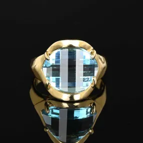 Vintage Checkerboard Blue Topaz Ring in 14K Gold